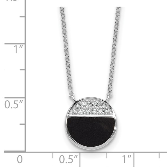 Sterling Silver Rhodium-plated Polished Black Onyx and CZ Circle 16 inch with 2 inch Extender Necklace