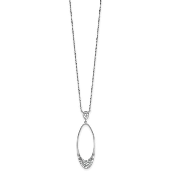 Sterling Silver Rhodium-plated Polished CZ Oval 17.75 Inch Necklace