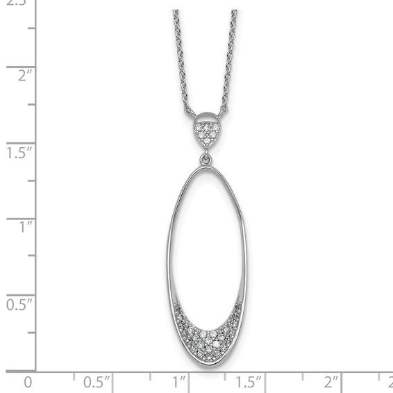 Sterling Silver Rhodium-plated Polished CZ Oval 17.75 Inch Necklace