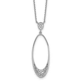 Sterling Silver Rhodium-plated Polished CZ Oval 17.75 Inch Necklace