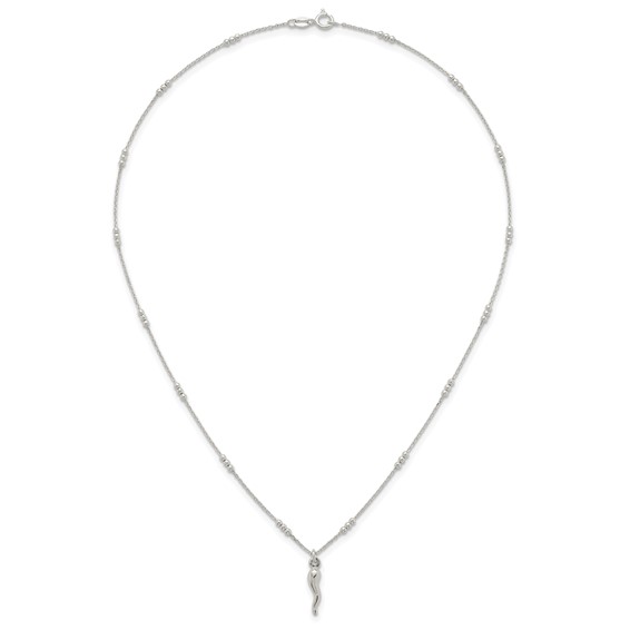 Sterling Silver Polished and Beaded Italian Horn 18 Inch Necklace