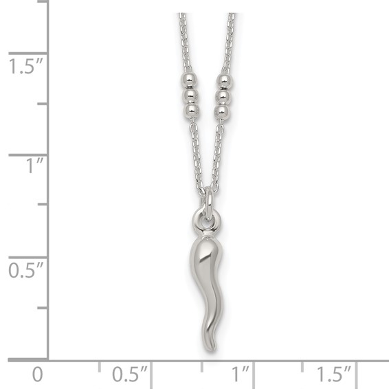 Sterling Silver Polished and Beaded Italian Horn 18 Inch Necklace