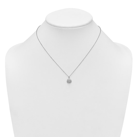 Sterling Silver Polished CZ Flower 16 Inch with 2 Inch Extension Necklace