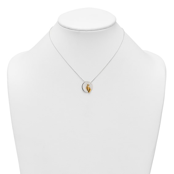 Sterling Silver with Gold-tone Polished Footprint Dangle on Disc 16 inch Necklace