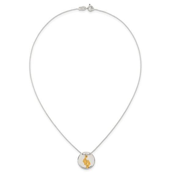 Sterling Silver with Gold-tone Polished Footprint Dangle on Disc 16 inch Necklace