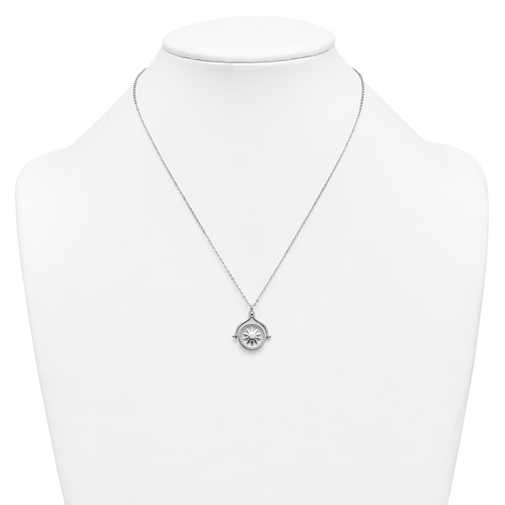 Sterling Silver Rhodium-plated Sun Front/Moon and Star Back Reversible Spinning Pendant 18 inch Necklace