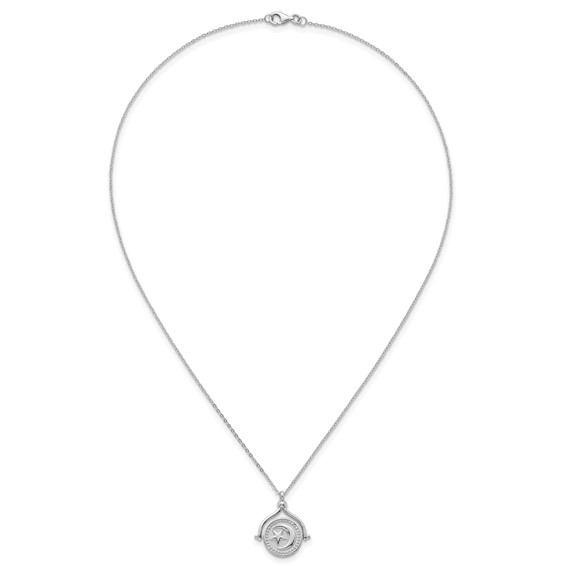 Sterling Silver Rhodium-plated Sun Front/Moon and Star Back Reversible Spinning Pendant 18 inch Necklace