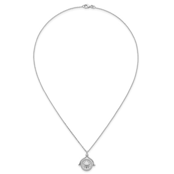 Sterling Silver Rhodium-plated Sun Front/Moon and Star Back Reversible Spinning Pendant 18 inch Necklace