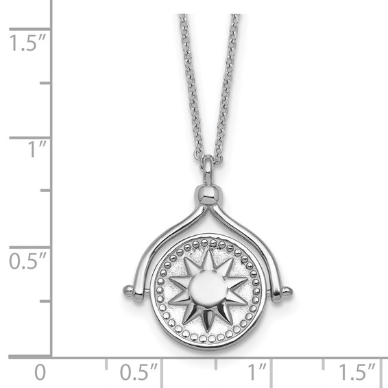 Sterling Silver Rhodium-plated Sun Front/Moon and Star Back Reversible Spinning Pendant 18 inch Necklace