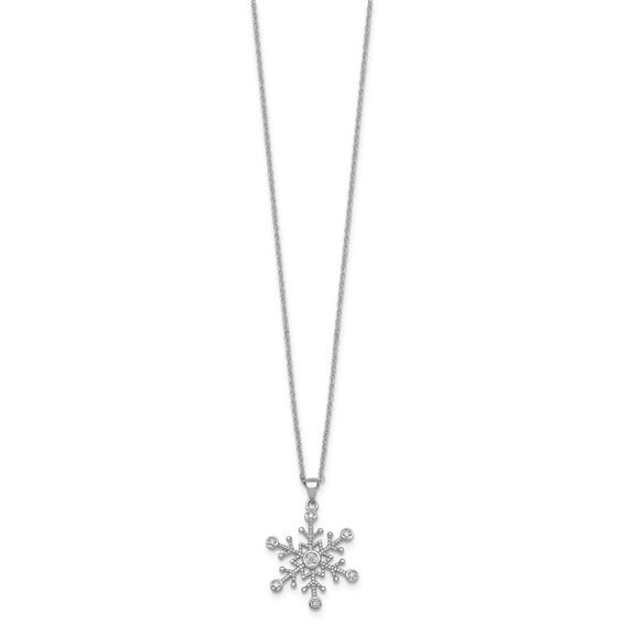 Sterling Silver Rhodium-plated CZ Polished And Textured Snowflake 18 inch Necklace
