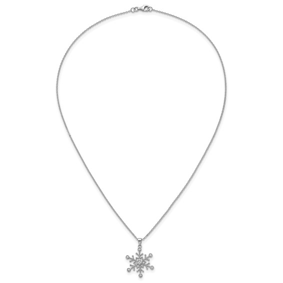 Sterling Silver Rhodium-plated CZ Polished And Textured Snowflake 18 inch Necklace