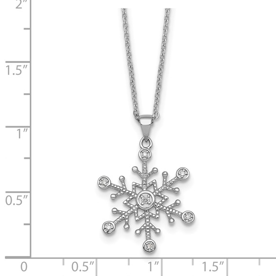 Sterling Silver Rhodium-plated CZ Polished And Textured Snowflake 18 inch Necklace