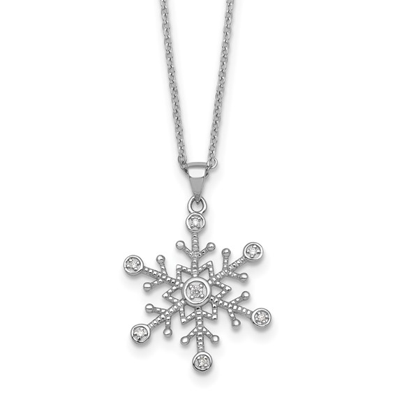 Sterling Silver Rhodium-plated CZ Polished And Textured Snowflake 18 inch Necklace