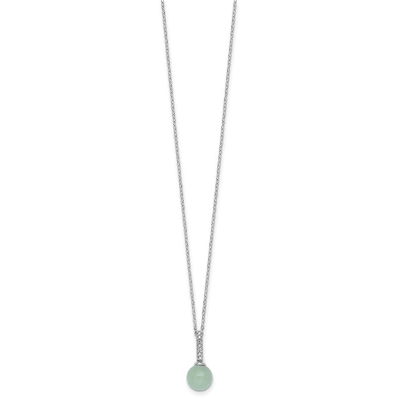 Sterling Silver Rhodium-plated Aventurine and CZ 16 inch with 2 inch Extender Necklace