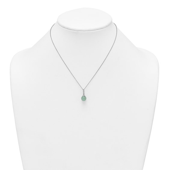 Sterling Silver Rhodium-plated Aventurine and CZ 16 inch with 2 inch Extender Necklace