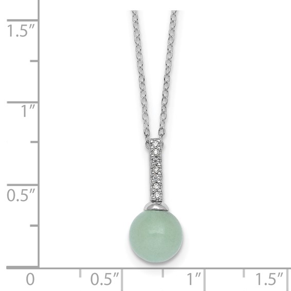 Sterling Silver Rhodium-plated Aventurine and CZ 16 inch with 2 inch Extender Necklace