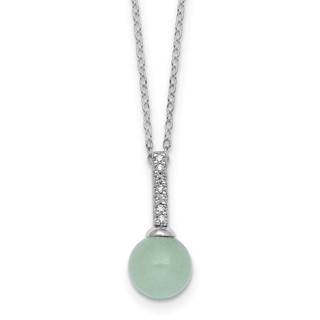 Sterling Silver Rhodium-plated Aventurine and CZ 16 inch with 2 inch Extender Necklace
