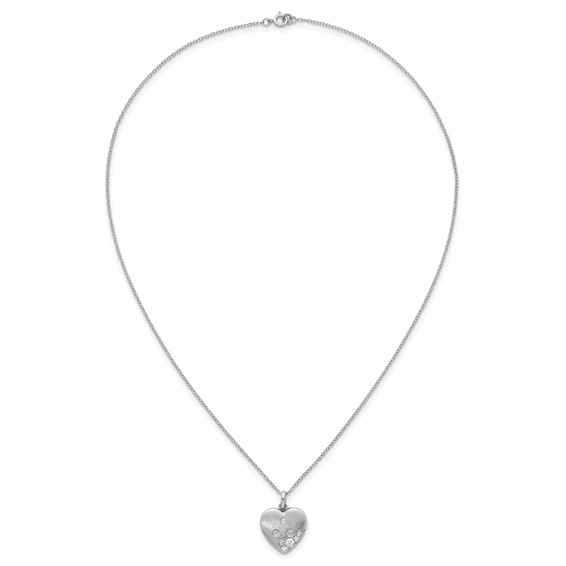 Sterling Silver Rhodium-plated Brushed CZ Heart 17.5 inch Necklace