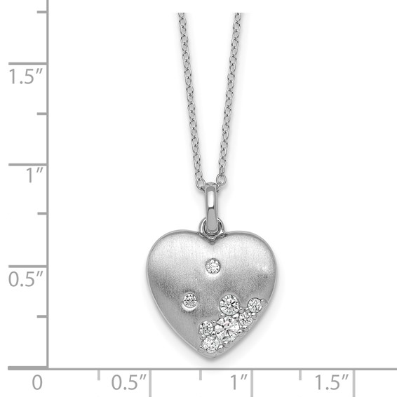 Sterling Silver Rhodium-plated Brushed CZ Heart 17.5 inch Necklace