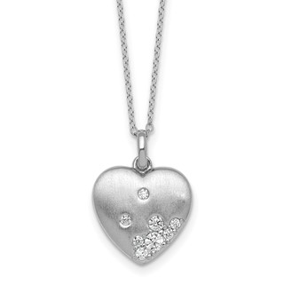 Sterling Silver Rhodium-plated Brushed CZ Heart 17.5 inch Necklace