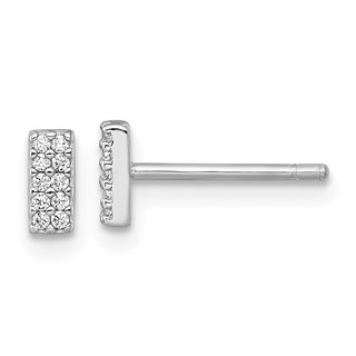 Sterling Silver Rhodium-plated Polished CZ Bar Post Earrings