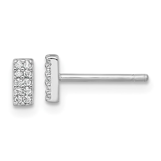 Sterling Silver Rhodium-plated Polished CZ Bar Post Earrings