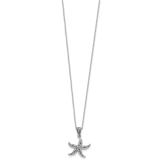 Sterling Silver Rhodium-plated Polished and Oxidized Filigree Starfish 18 Inch Necklace