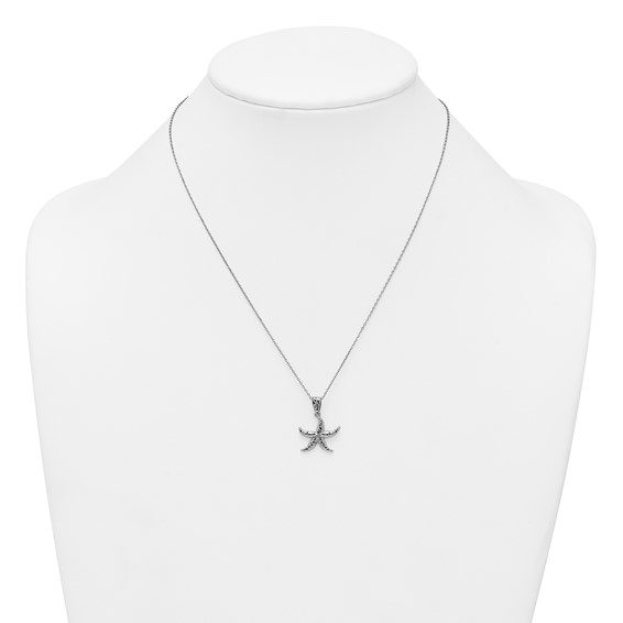 Sterling Silver Rhodium-plated Polished and Oxidized Filigree Starfish 18 Inch Necklace