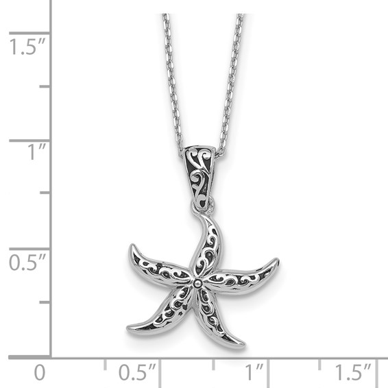 Sterling Silver Rhodium-plated Polished and Oxidized Filigree Starfish 18 Inch Necklace