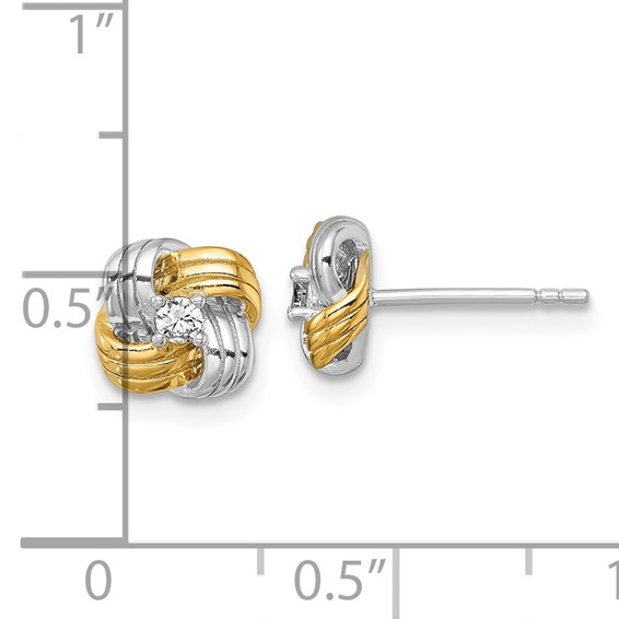 Sterling Silver Gold-tone and Rhodium-plated Polished CZ Knot Post Earrings