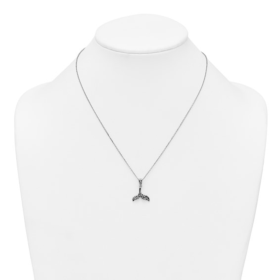 Sterling Silver Rhodium-plated Polished and Oxidized Filigree Whale Tail 18 Inch Necklace