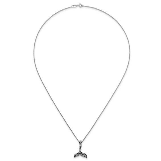 Sterling Silver Rhodium-plated Polished and Oxidized Filigree Whale Tail 18 Inch Necklace