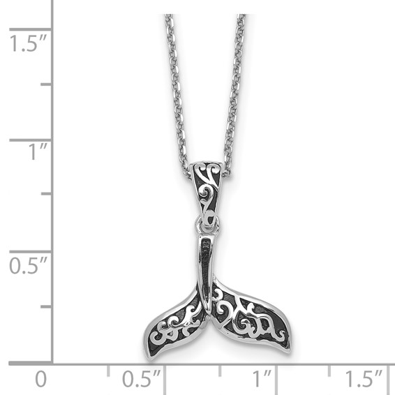 Sterling Silver Rhodium-plated Polished and Oxidized Filigree Whale Tail 18 Inch Necklace