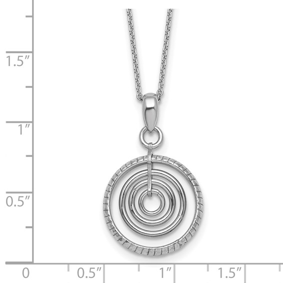 Sterling Silver Rhodium-plated Polished and Textured Multi-Circle Dangle 16 inch with 1 inch Extender Necklace
