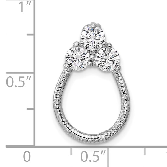 Sterling Silver Rhodium-plated Three CZ Textured Loop Chain Slide Pendant