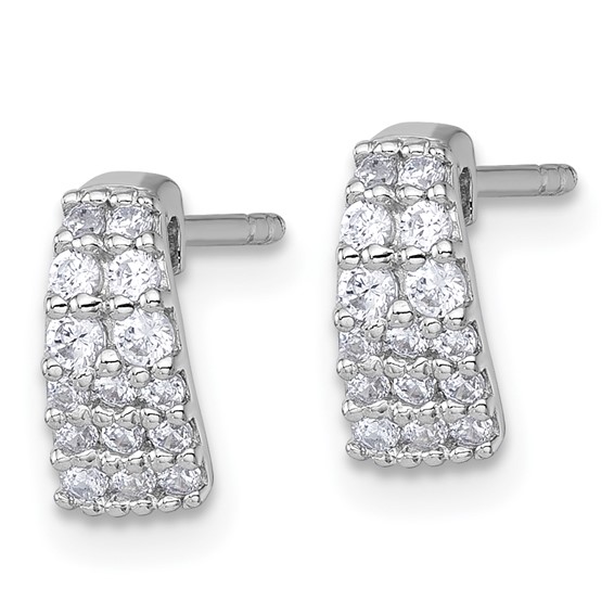 Sterling Silver Rhodium-plated Polished Pave CZ Curved and Tapered Post Earrings