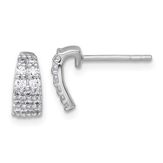 Sterling Silver Rhodium-plated Polished Pave CZ Curved and Tapered Post Earrings