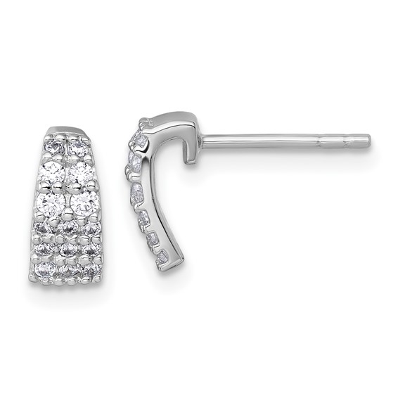 Sterling Silver Rhodium-plated Polished Pave CZ Curved and Tapered Post Earrings