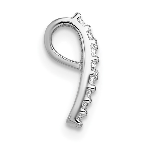 Sterling Silver Rhodium-plated Polished Pave CZ Curved and Tapered Chain Slide Pendant
