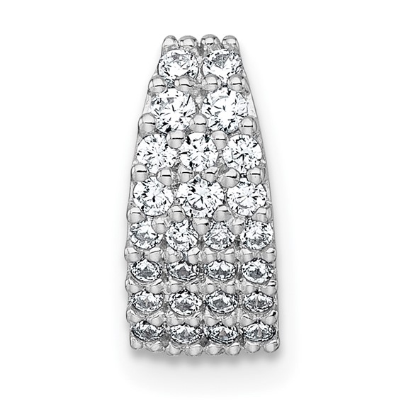 Sterling Silver Rhodium-plated Polished Pave CZ Curved and Tapered Chain Slide Pendant