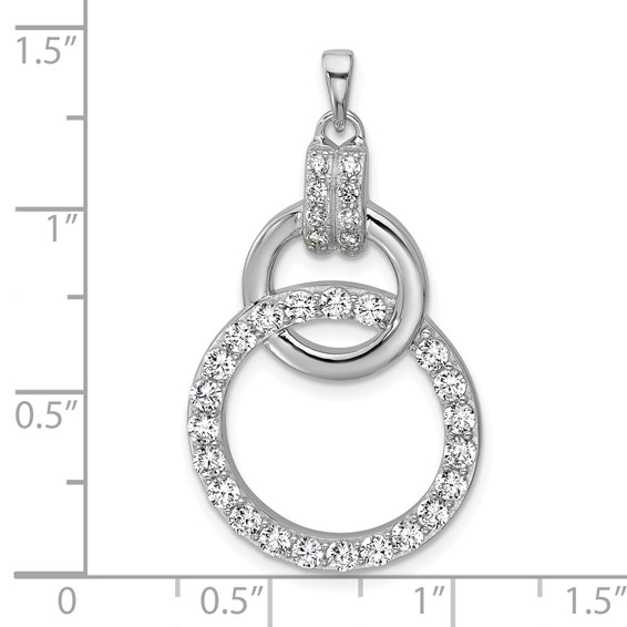 Sterling Silver Rhodium-plated Polished CZ Two Circle Pendant