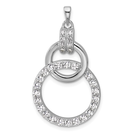 Sterling Silver Rhodium-plated Polished CZ Two Circle Pendant