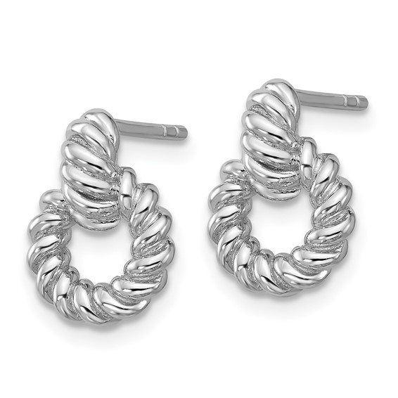Sterling Silver Rhodium-plated Polished Twisted Circle Post Earrings