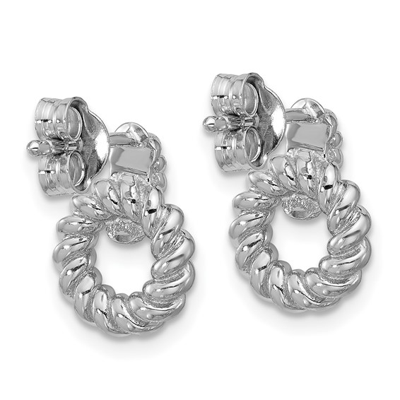 Sterling Silver Rhodium-plated Polished Twisted Circle Post Earrings