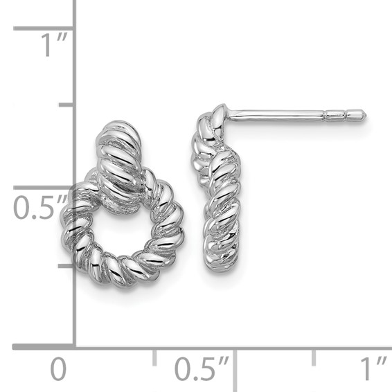 Sterling Silver Rhodium-plated Polished Twisted Circle Post Earrings