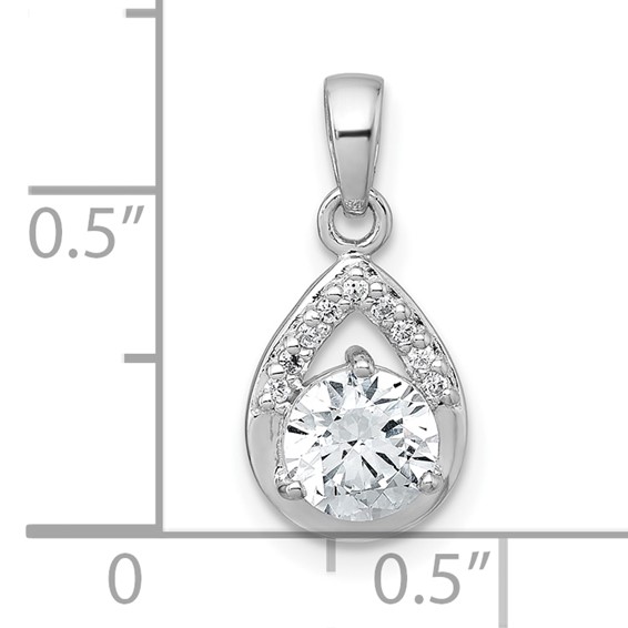 Sterling Silver Rhodium-plated Polished Round CZ Teardrop Pendant