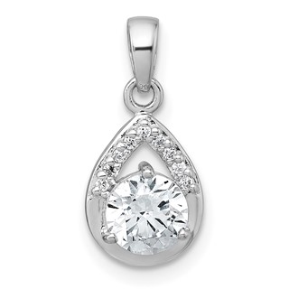 Sterling Silver Rhodium-plated Polished Round CZ Teardrop Pendant