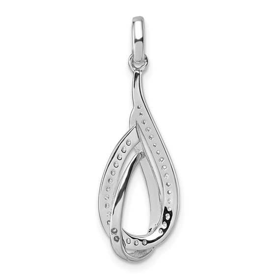 Sterling Silver Rhodium-plated CZ Polished Tear Drop Swirl Pendant
