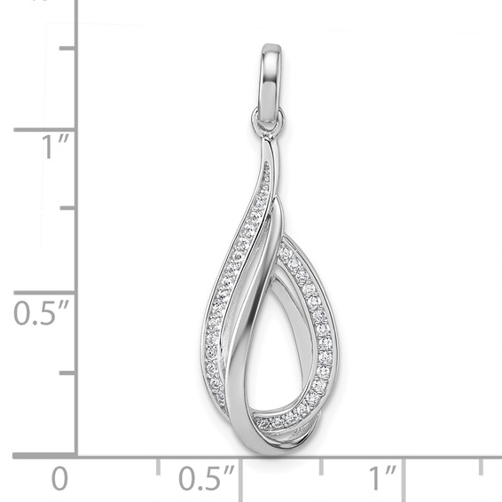Sterling Silver Rhodium-plated CZ Polished Tear Drop Swirl Pendant