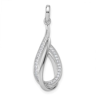 Sterling Silver Rhodium-plated CZ Polished Tear Drop Swirl Pendant
